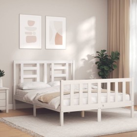 White solid wood bed frame with headboard 120x200 cm by vidaXL, Beds and slatted bases - Ref: Foro24-3192877, Price: 129,70 €...