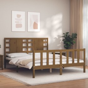 Estructura de cama con cabecero madera marrón miel