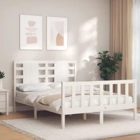 White solid wood bed frame with headboard 120x200 cm by vidaXL, Beds and slatted bases - Ref: Foro24-3192812, Price: 129,98 €...