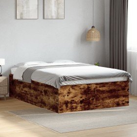 Estructura de cama madera de ingeniería roble ahumado 135x190cm Estructura de cama madera de ingeniería roble ahumado 135x190cm