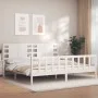White solid wood bed frame with headboard 200x200cm by vidaXL, Beds and slatted bases - Ref: Foro24-3192837, Price: 169,65 €,...