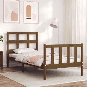 Estructura de cama con cabecero madera maciza marrón miel