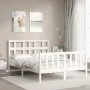 White solid wood bed frame with headboard 140x190 cm by vidaXL, Beds and slatted bases - Ref: Foro24-3192992, Price: 134,95 €...