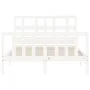 White solid wood bed frame with headboard 140x190 cm by vidaXL, Beds and slatted bases - Ref: Foro24-3192992, Price: 134,95 €...