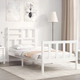 White solid wood bed frame with headboard by vidaXL, Beds and slatted bases - Ref: Foro24-3193042, Price: 99,85 €, Discount: %