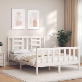 Estructura de cama con cabecero madera maciza blanco 140x200 cm