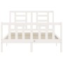 White solid wood bed frame with headboard 140x200 cm by vidaXL, Beds and slatted bases - Ref: Foro24-3192882, Price: 132,41 €...