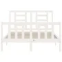 White solid wood bed frame with headboard 140x200 cm by vidaXL, Beds and slatted bases - Ref: Foro24-3192882, Price: 130,74 €...