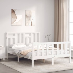 Weißer Massivholzbettrahmen mit Kopfteil 120x200 cm von vidaXL, Betten und Lattenroste - Ref: Foro24-3193137, Preis: 128,78 €...