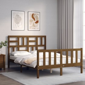 Estructura de cama matrimonio con cabecero madera marrón miel