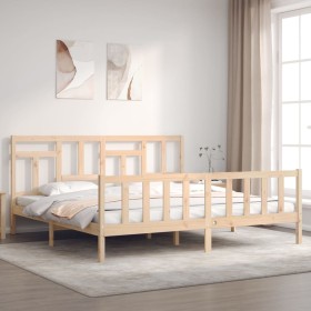 Bed frame with solid wood headboard 200x200 cm by vidaXL, Beds and slatted bases - Ref: Foro24-3193161, Price: 141,79 €, Disc...