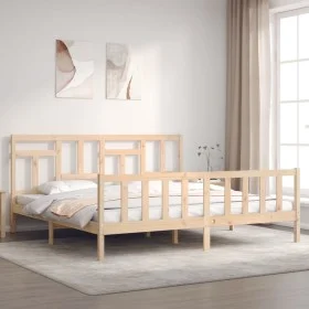 Bed frame with solid wood headboard 200x200 cm by vidaXL, Beds and slatted bases - Ref: Foro24-3193161, Price: 140,03 €, Disc...