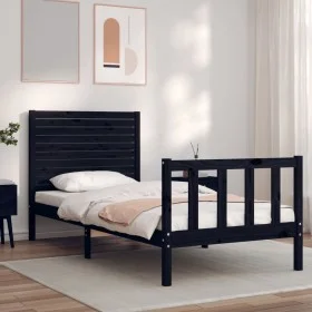 Single bed frame with black solid wood headboard by vidaXL, Beds and slatted bases - Ref: Foro24-3193170, Price: 134,99 €, Di...