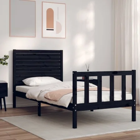 Single bed frame with black solid wood headboard by vidaXL, Beds and slatted bases - Ref: Foro24-3193170, Price: 134,99 €, Di...