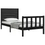 Single bed frame with black solid wood headboard by vidaXL, Beds and slatted bases - Ref: Foro24-3193170, Price: 134,99 €, Di...