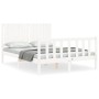 White solid wood bed frame with headboard 140x200 cm by vidaXL, Beds and slatted bases - Ref: Foro24-3192947, Price: 157,14 €...