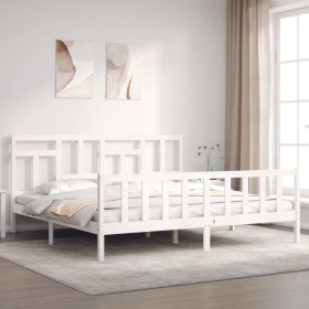 White solid wood bed frame with headboard 200x200 cm by vidaXL, Beds and slatted bases - Ref: Foro24-3193162, Price: 153,74 €...
