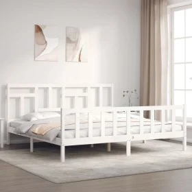 White solid wood bed frame with headboard 200x200 cm by vidaXL, Beds and slatted bases - Ref: Foro24-3193162, Price: 151,46 €...