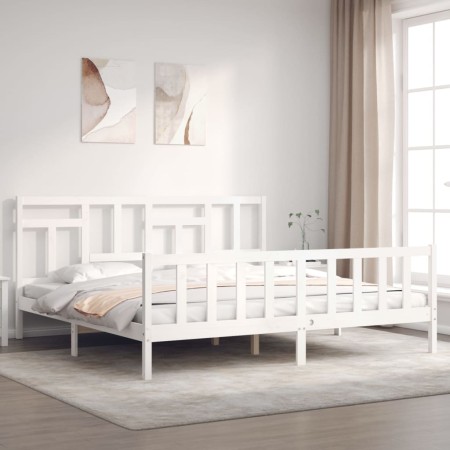 Weißer Massivholzbettrahmen mit Kopfteil 200x200 cm von vidaXL, Betten und Lattenroste - Ref: Foro24-3193162, Preis: 153,74 €...