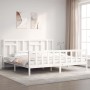 Weißer Massivholzbettrahmen mit Kopfteil 200x200 cm von vidaXL, Betten und Lattenroste - Ref: Foro24-3193162, Preis: 153,74 €...
