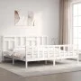 White solid wood bed frame with headboard 200x200 cm by vidaXL, Beds and slatted bases - Ref: Foro24-3193162, Price: 151,46 €...