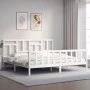 White solid wood bed frame with headboard 200x200 cm by vidaXL, Beds and slatted bases - Ref: Foro24-3193162, Price: 151,46 €...