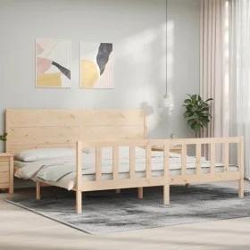 Bed frame with solid wood headboard 200x200 cm by vidaXL, Beds and slatted bases - Ref: Foro24-3192771, Price: 184,69 €, Disc...
