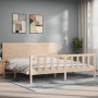 Bed frame with solid wood headboard 200x200 cm by vidaXL, Beds and slatted bases - Ref: Foro24-3192771, Price: 187,03 €, Disc...