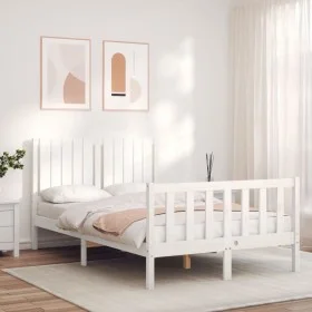 Double bed frame with white solid wood headboard by vidaXL, Beds and slatted bases - Ref: Foro24-3192917, Price: 134,46 €, Di...