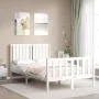 Double bed frame with white solid wood headboard by vidaXL, Beds and slatted bases - Ref: Foro24-3192917, Price: 134,46 €, Di...