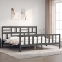 Gray solid wood bed frame with headboard 200x200 cm by vidaXL, Beds and slatted bases - Ref: Foro24-3193098, Price: 171,34 €,...