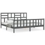 Gray solid wood bed frame with headboard 200x200 cm by vidaXL, Beds and slatted bases - Ref: Foro24-3193098, Price: 171,34 €,...