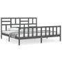 Gray solid wood bed frame with headboard 200x200 cm by vidaXL, Beds and slatted bases - Ref: Foro24-3193098, Price: 169,15 €,...
