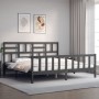 Gray solid wood bed frame with headboard 200x200 cm by vidaXL, Beds and slatted bases - Ref: Foro24-3193098, Price: 171,34 €,...