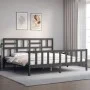 Gray solid wood bed frame with headboard 200x200 cm by vidaXL, Beds and slatted bases - Ref: Foro24-3193098, Price: 169,15 €,...