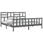 Gray solid wood bed frame with headboard 200x200 cm by vidaXL, Beds and slatted bases - Ref: Foro24-3193098, Price: 171,34 €,...