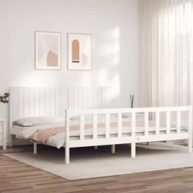Weißer Massivholzbettrahmen mit Kopfteil 200x200 cm von vidaXL, Betten und Lattenroste - Ref: Foro24-3192967, Preis: 190,04 €...