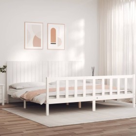 White solid wood bed frame with headboard 200x200 cm by vidaXL, Beds and slatted bases - Ref: Foro24-3192967, Price: 192,83 €...
