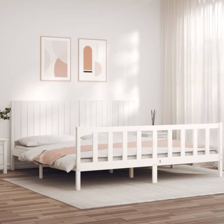 Weißer Massivholzbettrahmen mit Kopfteil 200x200 cm von vidaXL, Betten und Lattenroste - Ref: Foro24-3192967, Preis: 192,83 €...