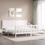 Weißer Massivholzbettrahmen mit Kopfteil 200x200 cm von vidaXL, Betten und Lattenroste - Ref: Foro24-3192967, Preis: 192,83 €...