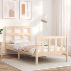 Bed frame with solid wood headboard 90x200 cm by vidaXL, Beds and slatted bases - Ref: Foro24-3192996, Price: 89,16 €, Discou...