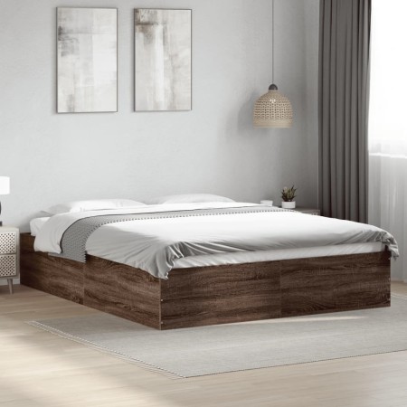 Estructura de cama madera de ingeniería marrón roble 150x200 cm