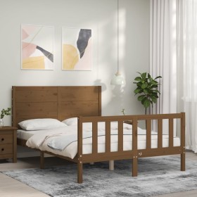 Estructura cama y cabecero madera maciza marrón miel 140x200 cm