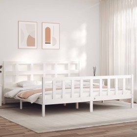 Weißer Massivholzbettrahmen mit Kopfteil 200x200 cm von vidaXL, Betten und Lattenroste - Ref: Foro24-3193032, Preis: 158,27 €...