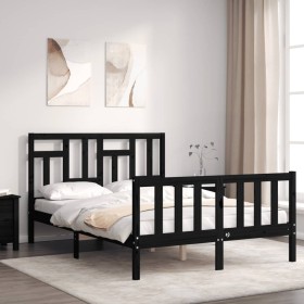 Estructura de cama con cabecero madera maciza negro 140x190 cm