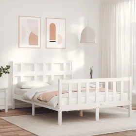 Doppelbettgestell mit weißem Massivholz-Kopfteil von vidaXL, Betten und Lattenroste - Ref: Foro24-3192982, Preis: 127,88 €, R...