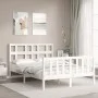 Double bed frame with white solid wood headboard by vidaXL, Beds and slatted bases - Ref: Foro24-3192982, Price: 127,88 €, Di...