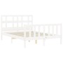 Double bed frame with white solid wood headboard by vidaXL, Beds and slatted bases - Ref: Foro24-3192982, Price: 129,55 €, Di...