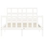 Double bed frame with white solid wood headboard by vidaXL, Beds and slatted bases - Ref: Foro24-3192982, Price: 129,55 €, Di...