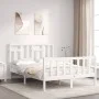 Double bed frame with white solid wood headboard by vidaXL, Beds and slatted bases - Ref: Foro24-3193112, Price: 127,51 €, Di...